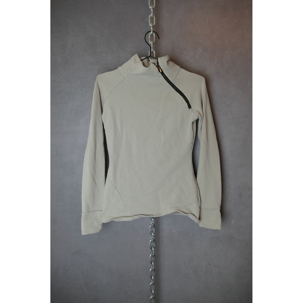 Marcella‎ Beige Asymmetric Zip Mock Neck Sweatshirt Small Fleece Lined Bulgaria